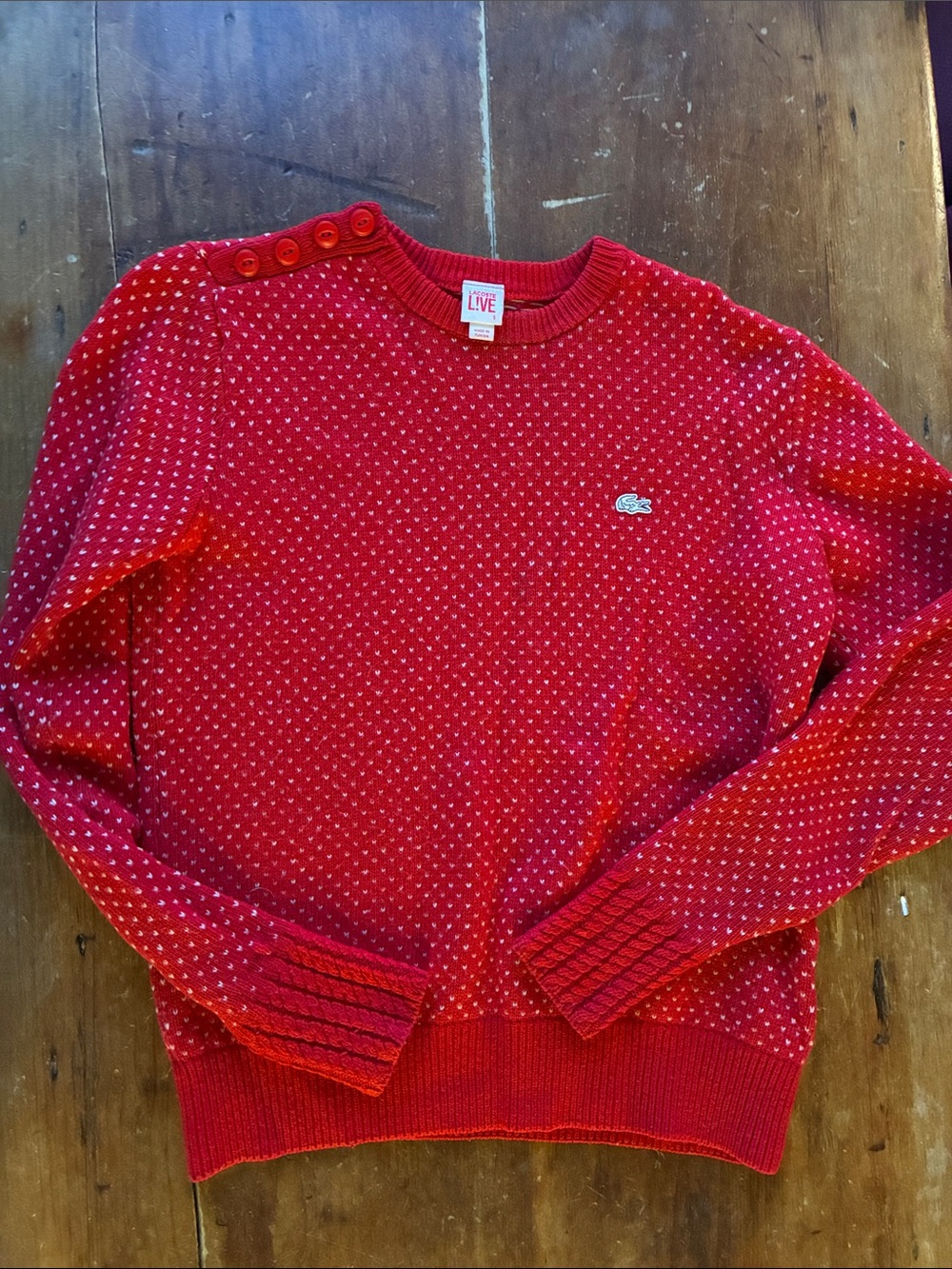 Vintage Lacoste L!VE Red Knit Sweater ❤️ Button Shoulder Detail | Size S